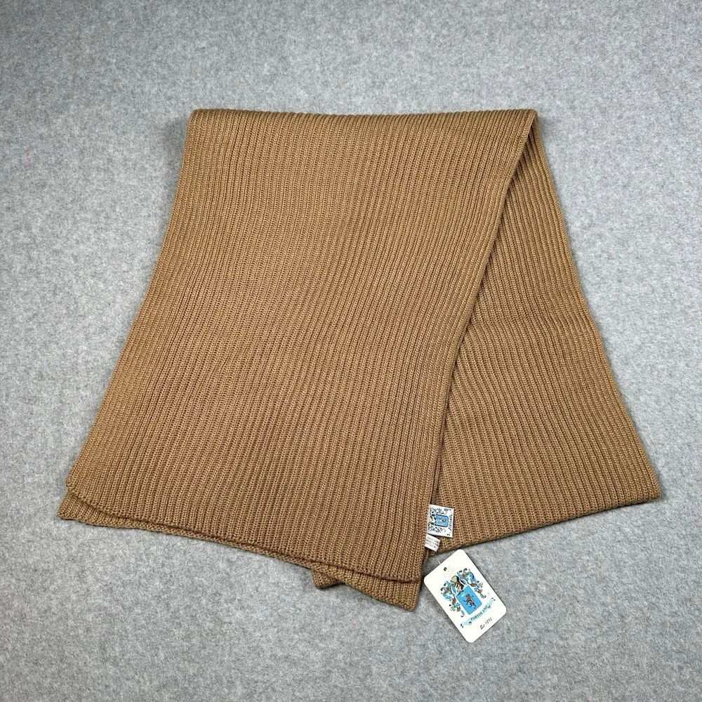 Portolano 100% Extra Fine Merino Wool Rib Knit Camel Scarf Unisex Italy